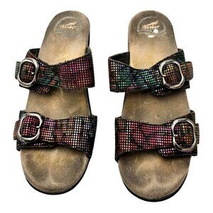 Dansko Rainbow Metallic Sandals Slip-On Slides 38 8 Wedge Double Strap Ombre